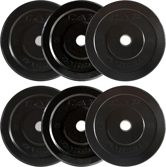 CAP Barbell 2-Inch Olympic Bumper Plate Weight Set with 6 Post Rack | 100-370 lbs | Multiple Options