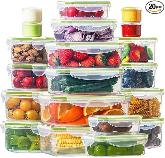 HOMBERKING 40 Pieces Food Storage Containers Set with Snap Lids (20 Lids + 20 Containers), Meal Prep Airtight Plastic Containers, BPA-Free Lunch Box for Kitchen, Pantry, Home, Green