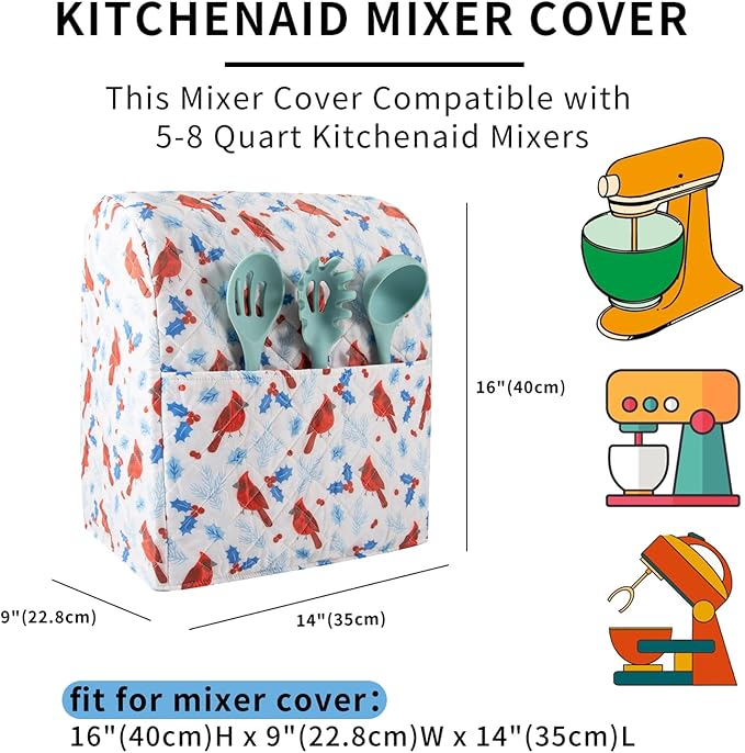 Stand Mixer Cover,Cardinal Print Kitchen Mixer Cover Compatible With 5-8Qt Kitchenaid Hamilton Mixers,Cardinal Gifts Kitchen Decor,Kitchen Aid Mixer Covers,Pioneer Woman Kitchen Aid Mixer Assecories