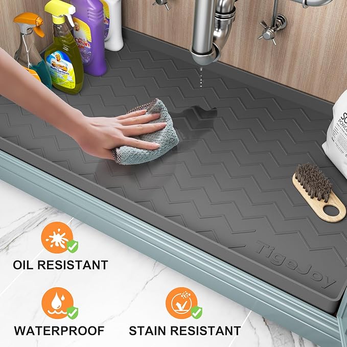 TigeJoy 34" x 19" Under Sink Mats for Kitchen Waterproof, Leak-Proof Silicone Mat Sink Protector and Cabinet Liner, Kitchen Essentials Organizer and Storage, Boot or Shoe Tray, Pet Feeding Mat