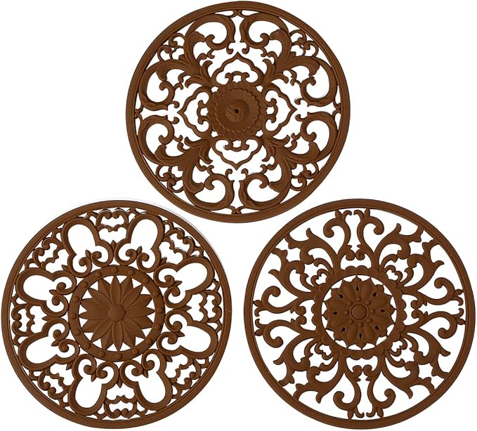 Extra Thick Silicone Trivet Mat for Hot Dishes, Hot Pots and Pans, Pot Holder, Hot Pad to Portect Your Table and Countertop, Kitchen Decor and Accessories,Chocolate Brown,Set of 3