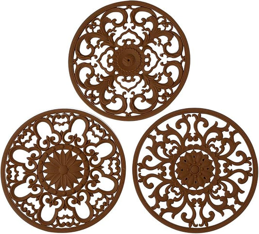 Extra Thick Silicone Trivet Mat for Hot Dishes, Hot Pots and Pans, Pot Holder, Hot Pad to Portect Your Table and Countertop, Kitchen Decor and Accessories,Chocolate Brown,Set of 3