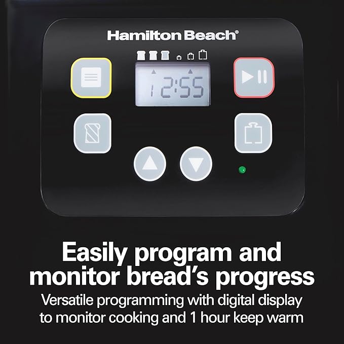 Hamilton Beach Automatic Bread Maker Machine, Digital, Programmable, 12 Settings + Gluten Free, PFAS-Free Nonstick Pan + Kneading Paddle, 2 lb Capacity, Black