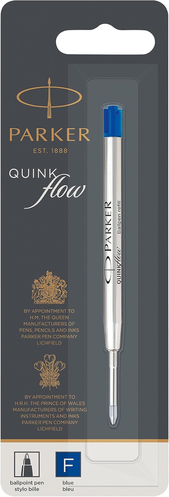 Parker QUINKflow Ballpoint Pen Ink Refill, Fine Tip, Blue
