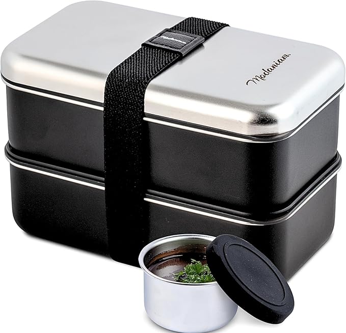 Stackable Stainless Steel Bento Box Adult |leak proof| Stainless Steel Lunch Box container| Metal Bento box|Lunch Container Food storage |large compartment| bentobox| Non toxic|Black
