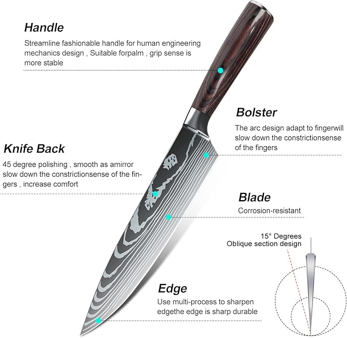 Dfito Knife Set, 10 Pieces Kitchen Knives for Professional Chefs, 3.5-8 Inch Set Boxed Knives 440A Stainless Steel Ultra Sharp Japanese Knife