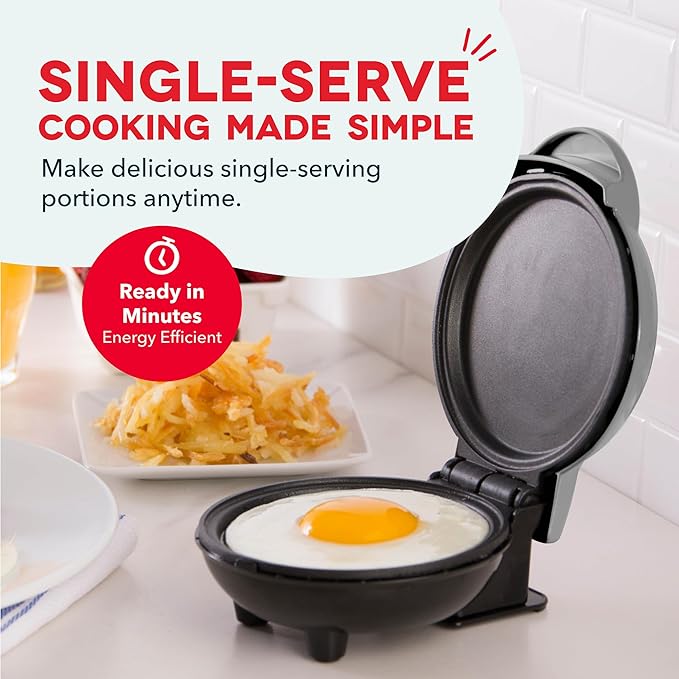 DASH Mini Maker Electric Round Griddle for Individual Pancakes, Cookies, Eggs & other on the go Breakfast, Lunch & Snacks with Indicator Light + Included Recipe Book - Silver