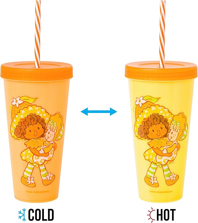 Silver Buffalo Strawberry Shortcake 4 Pack Color Change Plastic Tumbler Featuring Lemon Meringue, Orange Blossom, and Angel Cake, 24 Ounces