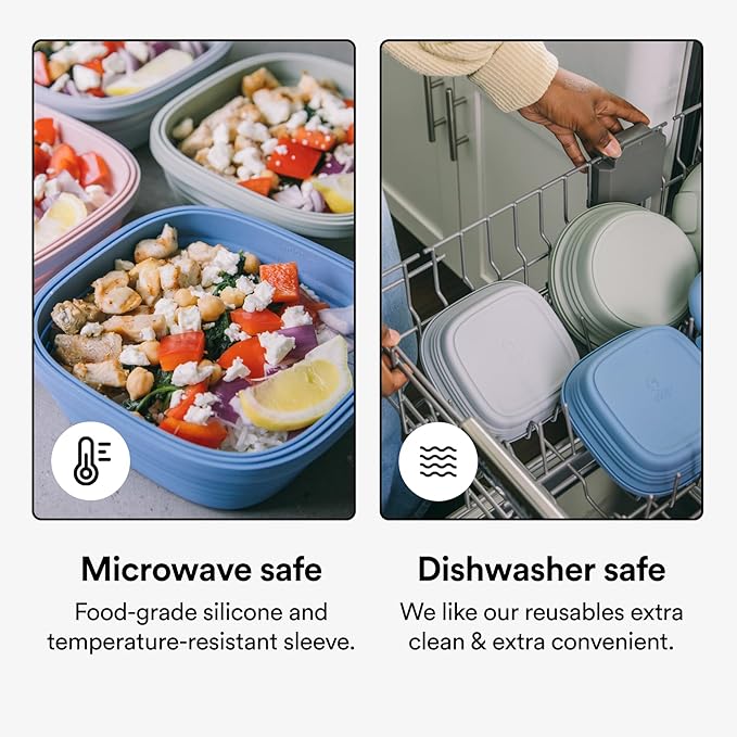 STOJO Collapsible Sandwich Box – 24oz, Reusable Food Storage Container, Silicone Bowl for Hot/Cold Food – Meal Prep, Lunch, Camping, Hiking – Dishwasher Safe (Set of 5, Sage)