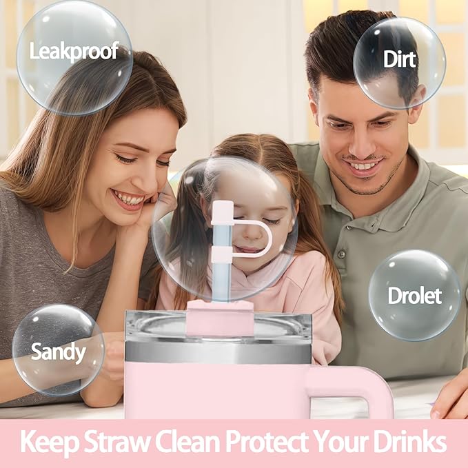 6PCS Silicone Straw Covers Cap Compatible with Stanley Cup 30-40 oz Tumbler with Handle 10mm Straw Toppers Reusable Cover for Stanley Cup Accessories（Pink-White）
