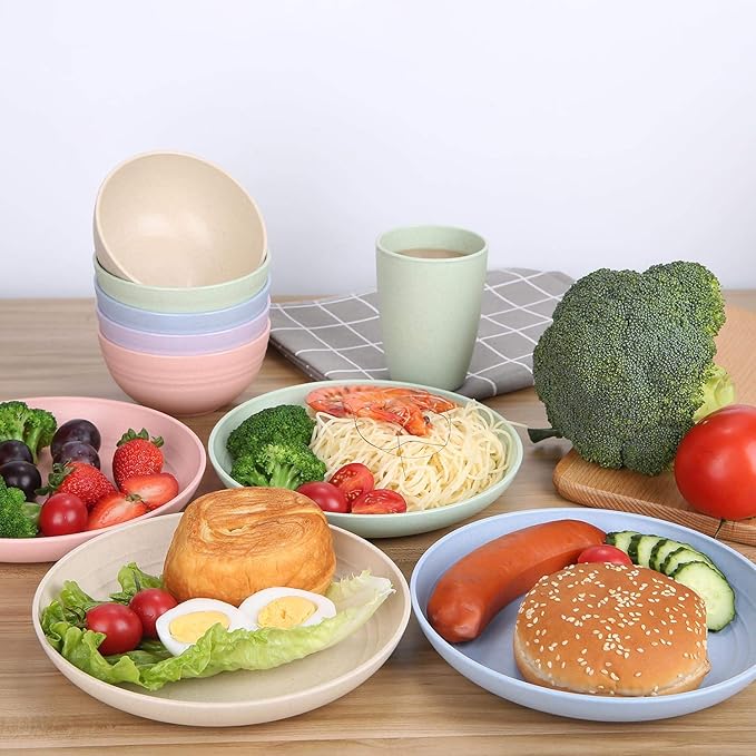 LuckyZone 8.8 Inches Unbreakable Wheat Straw Plates - Reusable Plate Set - Dishwasher & Microwave Safe - Perfect for Dinner Dishes - Healthy, BPA Free & Eco-Friendly (8.8 Inches)