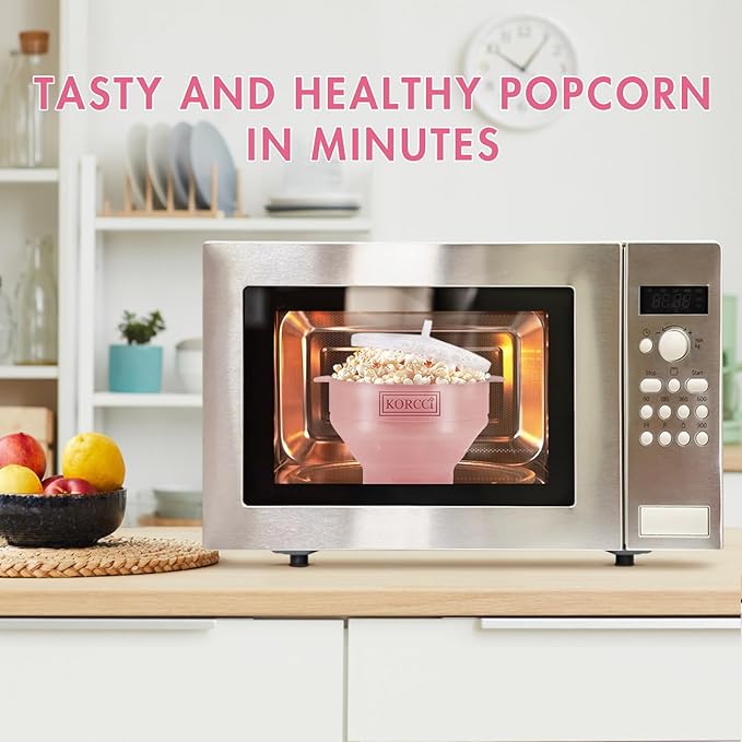 The Original Korcci Microwaveable Silicone Popcorn Popper, Microwave Popcorn Popper, Collapsible Microwave Popcorn Maker Bowl, No Oil Required, Use In Microwave, Dishwasher Safe (Pink)