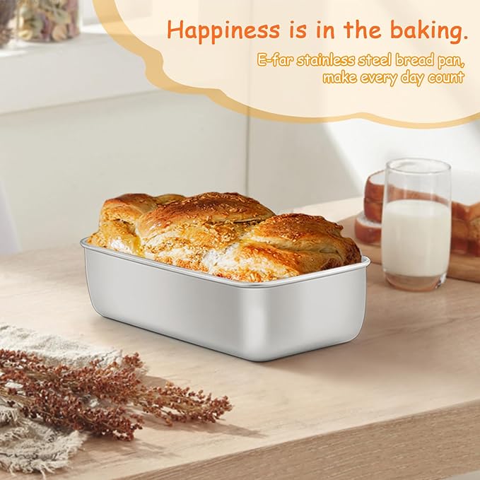 E-far 8 Pack Stainless Steel Loaf Pans, 9x5 Inch Bread Bread Pans, Metal Bakeware for Baking Bread Cake Meatloaf Brownies, Healthy & Non Toxic, Easy Release & Dishwasher Safe
