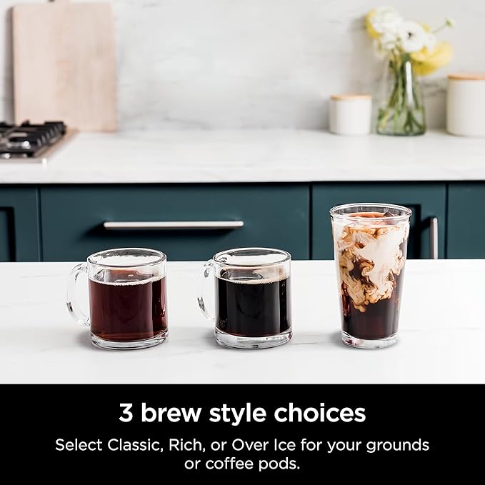 Ninja DualBrew Pro Hot & Iced Coffee Drip Coffee Maker (Renewed) | Compatible with K-Cup Pods | 3 Brew Styles (Classic, Rich, & Iced) | 70oz Removable Reservoir & Dishwasher Safe | Black | 14-Cup