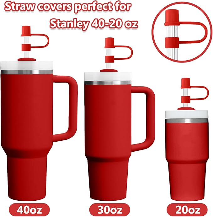 6PCS Silicone Straw Covers Cap Compatible with Stanley Cup 30-40 oz Tumbler with Handle 10mm Straw Toppers Reusable Cover for Stanley Cup Accessories（Red）