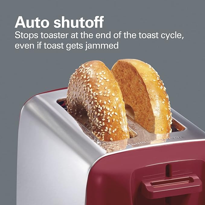 Hamilton Beach 2 Slice Toaster with Extra Wide Slots, Shade Selector, Auto-Shutoff, Cancel Button and Toast Boost, Red
