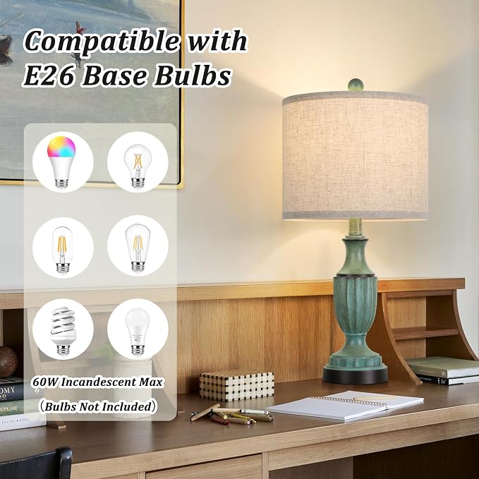 TOBUSA Farmhouse Living Room Table Lamps Set of 2, Antique Bedside Desk Lamps - Image 5