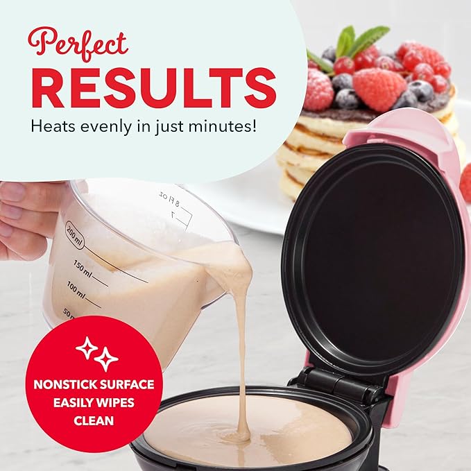 DASH Mini Maker Electric Round Griddle for Individual Pancakes, Cookies, Eggs & other on the go Breakfast, Lunch & Snacks with Indicator Light + Included Recipe Book - Pink