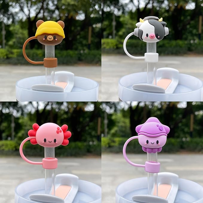6PCS Straw Cover Cap for Stanley Cup, Silicone Cute Animal Straw Topper for Stanley 30&40 Oz Tumbler with Handle, 10mm 0.4in Dust-Proof Reusable Straw Tips Lids. (Color 6)