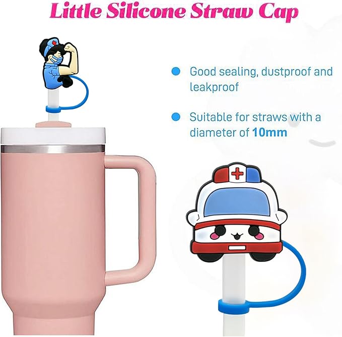 Nurse Straw Cover Cap for Stanley Cup,Straw Topper Compatible for 30 and 40 Oz Tumbler with Handle,10 mm 0.13 in. Reusable Straw Tip Lids
