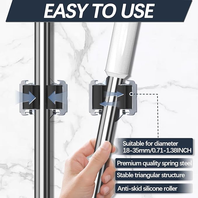 3-H Mop and Broom Holder Wall Mount 25 Pack, Broom Hanger Wall Mount for Garage Garden Shed Storage System Laundry Room Home Kitchen Organization up to 1.45 Inch(Black)