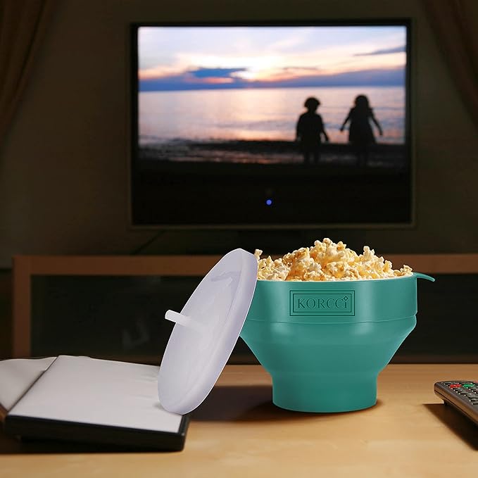 The Original Korcci Microwaveable Silicone Popcorn Popper, Microwave Popcorn Popper, Collapsible Microwave Popcorn Maker Bowl, No Oil Required, Use In Microwave, Dishwasher Safe (Aqua)