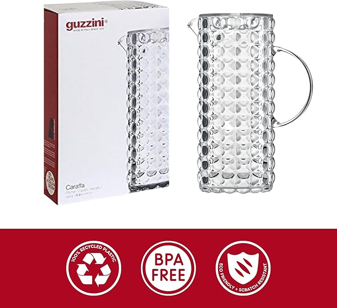 GUZZINI Tiffany Bulb Pitcher with Spout - Clear, Chip Resistant, Unbreakable & BPA-Free, Water Jug, Iced Tea Pitcher for Restaurant & Home, Made in Italy