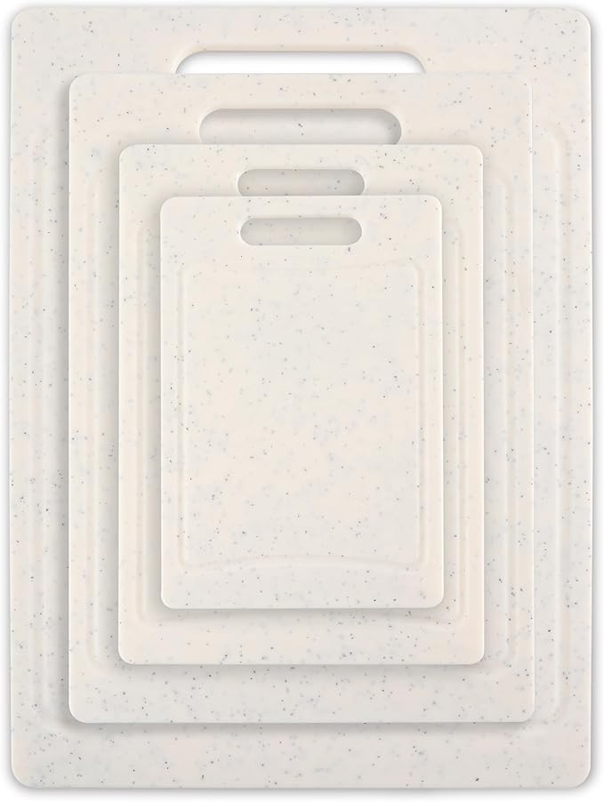 COOK WITH COLOR Non-Slip Cutting Board Set – Kitchen Essentials with Easy Grip Handle for Meat, Veggies, and Fruits, 4 Cutting Boards, White