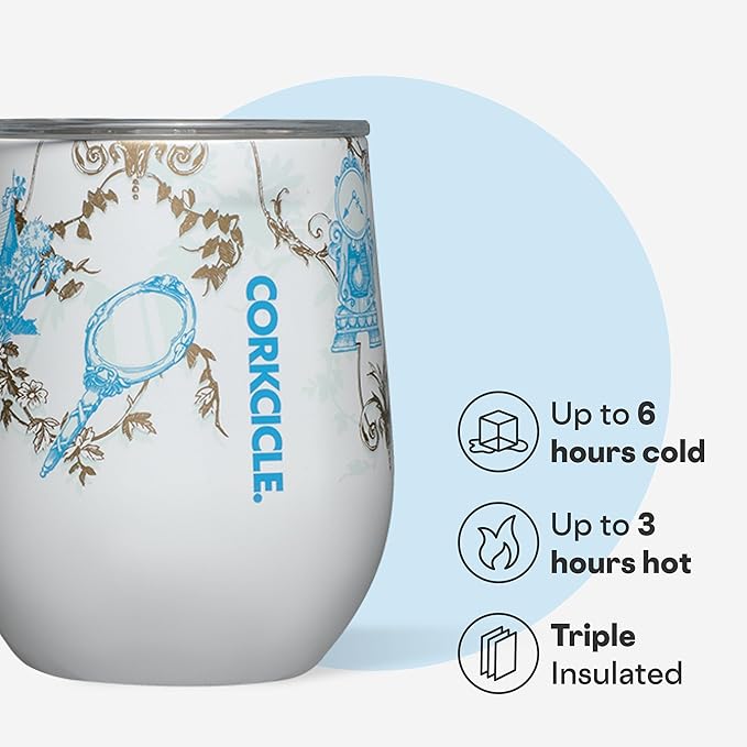 Corkcicle Stemless Insulated Wine Glass Tumbler - Keeps Beverages Cold 6 Hours & Hot 3 Hours - Stainless Steel - Easy-Grip - Summer Drinkware Gift - Keeps Drinks Ice Cold - 12 oz - Princess Belle