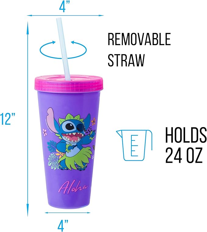 Silver Buffalo Disney Lilo and Stitch Tropical Poses Color Change Plastic Tumbler, 24 Ounces (Pack of 48)