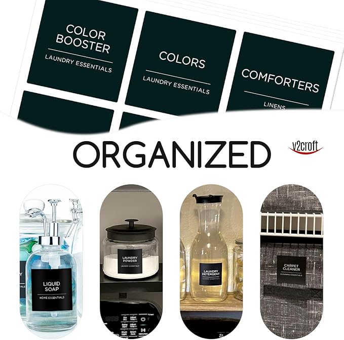 144 PCS Minimalist Laundry Room Labels Set, Water Resistant Stickers,Water/Oil Resistant Stickers for Laundry Room, Linen Closet Home Bathroom and The Beauty Organization（Black