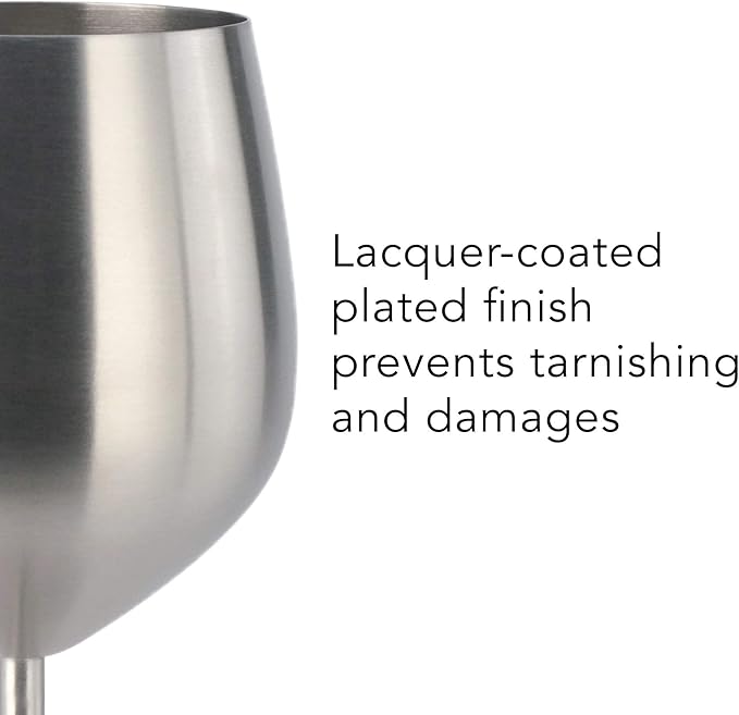 PG Set of 4 Stainless Steel Wine Glass - 18.5oz Silver Brush Finished Wine Glasses - Unbreakable Wine Glasses - Stem Metal Wine Goblets