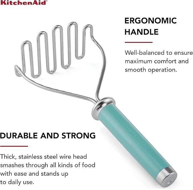 KitchenAid Gourmet Stainless Steel Wire Masher, 10.24-Inch, Aqua Sky