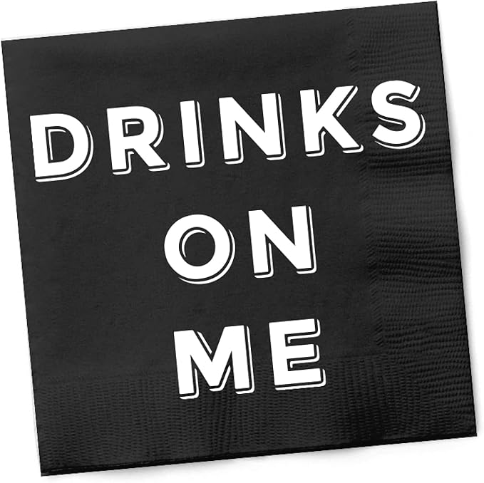 Twisted Wares - Funny Cocktail Napkins - Drinks On Me - Boutique Cocktail Napkins - Perfect for any Celebrations 5"X5" (20 Pack)