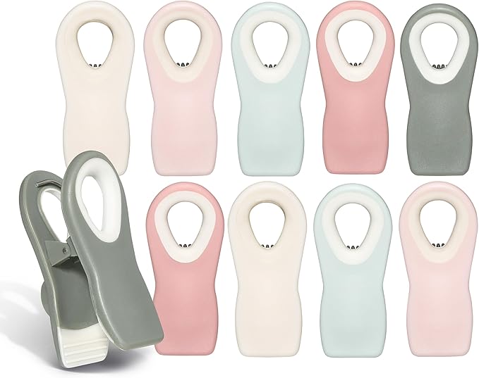 COOK WITH COLOR Bag Clips with Magnet- Chip Clips, Food Storage with Airtight Seal Grip for Bread, Snack and Food Bags (Green and Pink, Pack of 10)