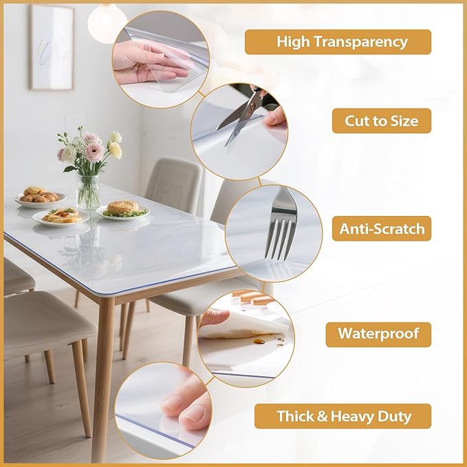 Clear Table Protector 24 x 48 Inch, 1.4mm Thick Waterproof PVC Plastic Table Cover, Durable Table Pad for Dining Room, Kitchen, Writing Desk, and Coffee Tables