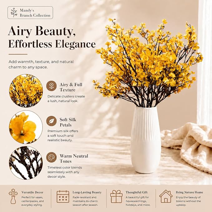 Mandy's 6 Bundles Artificial Dark Yellow Baby’s Breath Flowers | 18.5 Inch Silk - Image 4