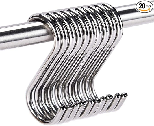 ARTOYS 20-Pack Stainless Steel S Hooks, 3 Inches, 4mm Diameter, 50lbs Load Capacity - Solid Forged, Heavy Duty Hooks for Home, Garage, RV, Outdoor, and Industrial Use