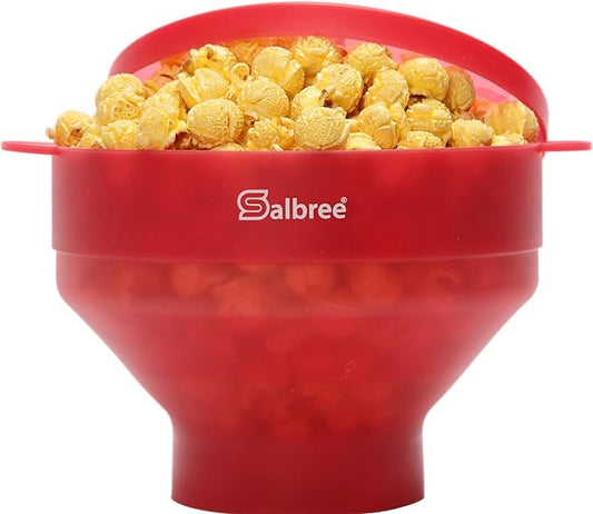 The Original Salbree Collapsible Silicone Microwave Popcorn Popper Maker Machine, Microwavable Bowl Holds 16 Cups, Uses Hot Air and Oil Always Optional - The Most Colors Available (Clear Red)