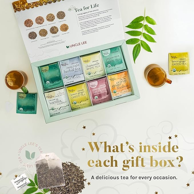 Uncle Lee’s Organic Tea Variety Gift Set – Wellness Collection with 8 Teas (6 Bags Each) in a Premium Gift Box, 3.3 Oz (48 Tea Bags)