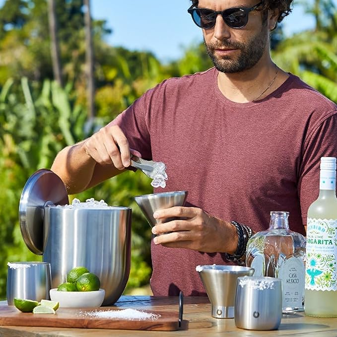 Snowfox Premium Vacuum Insulated Stainless Steel 22oz Cocktail Shaker and 4 Martini Glass Set, Home Bar Accessories, Elegant Drink Mixer, Leak Proof Lid & Built In Strainer, Gift Box, Marble