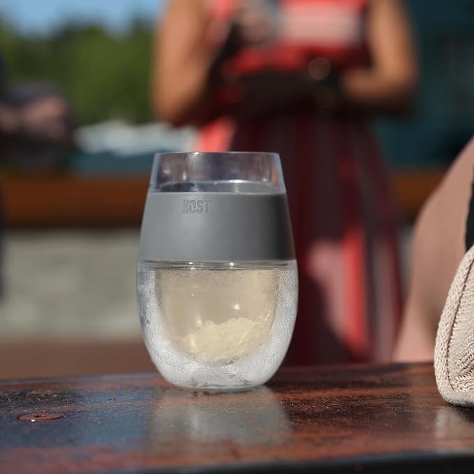 HOST Freeze Wine Glasses with Lids, Insulated Cooling Cups with Freezing Gel, Wine Tumbler Gifts for Women, Freezable Tumblers for Cocktails, Outdoor Party, and Home Bar Gifts, 8.5 oz Set of 2, Gray