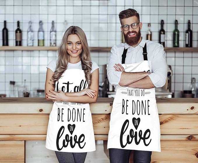 EKOBLA Let All That You Do Be Done In Love Aprons Motivational Bible Quote Christian Verse Waterproof Resistant Chef Cooking Kitchen BBQ Adjustable Aprons for Women Men 27x31 Inch