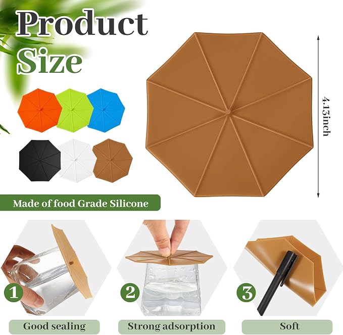Patelai 6 Pcs Silicone Cup Covers 4.13 Inch Umbrella Coffee Cup Lid Reusable - Image 2