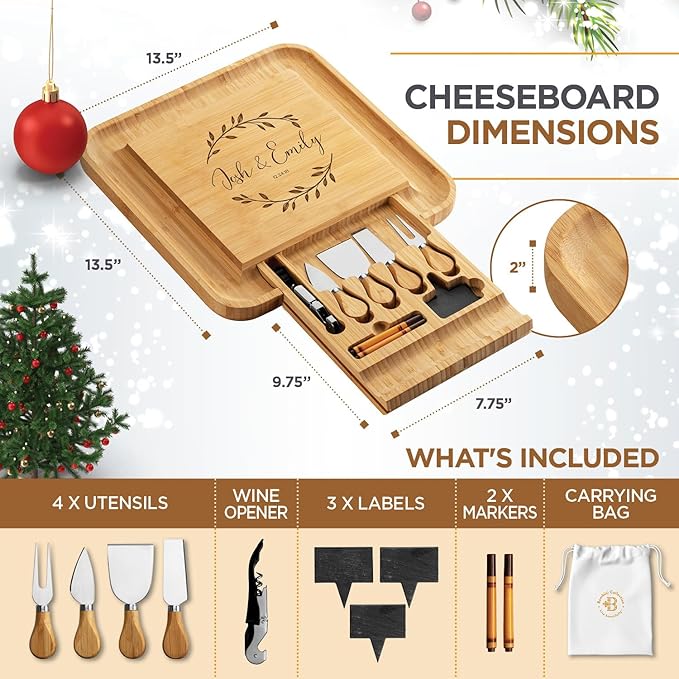 Personalized Charcuterie Board Gift Set - Custom Engraved Charcuterie Boards, Bamboo Cheese Board & Meat Platter - Wedding Gifts, Housewarming Gift for New Home, Anniversary, Birthday, Christmas Gifts