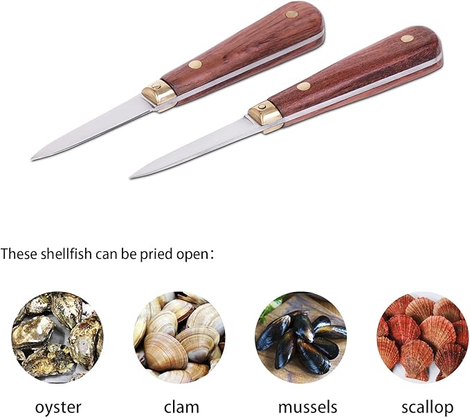 SPEENSUN Oyster Shucking Knife Set - 2 Knife and 1 Glove XL, Not Easy to Break or Bend, More Secure with Glove