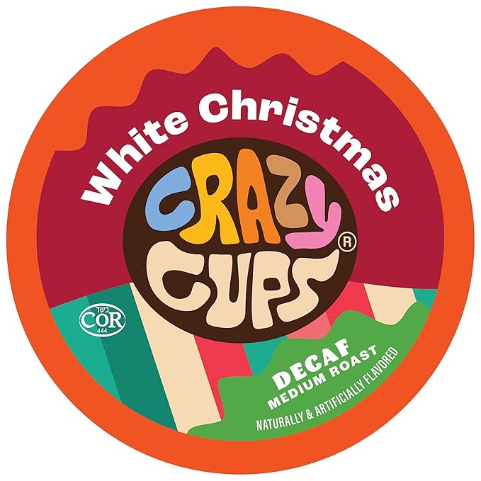 Crazy Cups Decaf White Christmas Flavored Coffee Pods, Decaf Holiday Coffee, Single Serve Coffee for Keurig K Cups Machines, Medium Roast Coffee, 22 Count