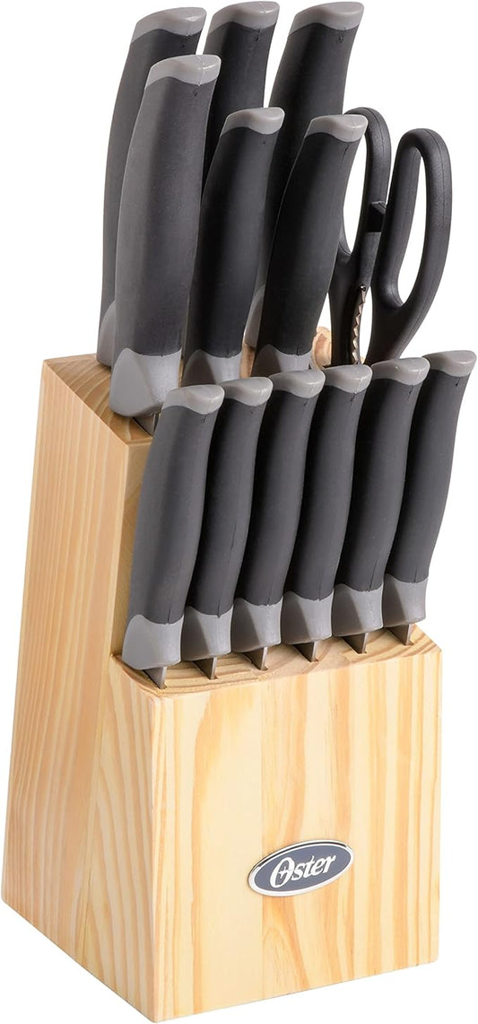 Oster Lindbergh 14 Piece Stainless Steel Cutlery Kitchen Knife Block Set, Black - Cuchillos Para Cocina