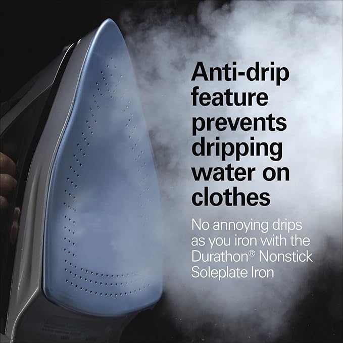 Hamilton Beach Steam Iron & Vertical Steamer for Clothes with Scratch-Resistant Durathon Soleplate, Digital Temperature Control, 8’ Retractable Cord, 3-Way Auto Shutoff, Anti-Drip, 1700 Watts, Silver