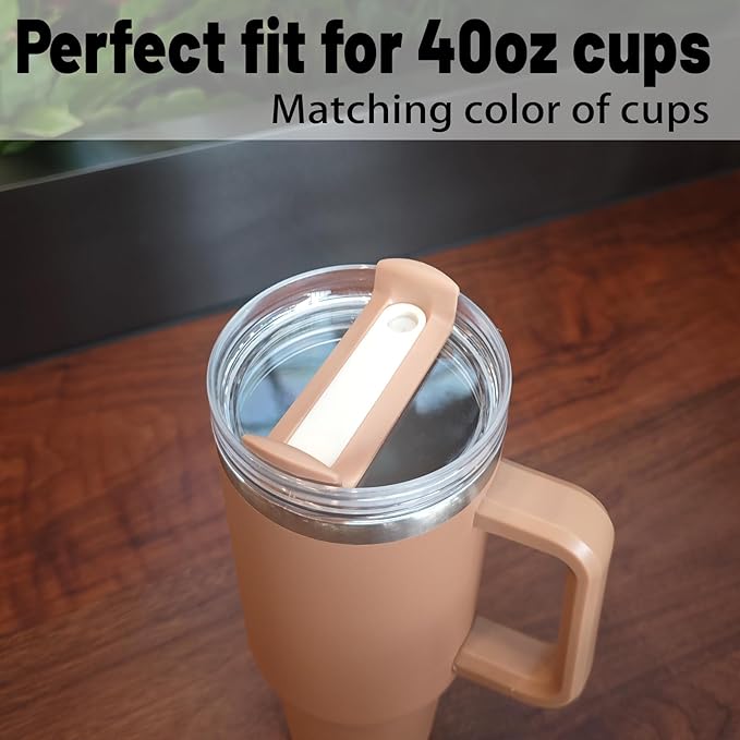 40 OZ Tumbler Lid Replacement Fit for Stanley Cup, 2 Pack Clear Replacement Lids Fit for Stanley Travel Tumbler, Spill Proof Tumbler Covers for Stanley Cup Accessories (Brown)